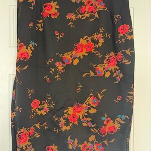 Lane Bryant Black Skirt with Red and Tan Floral Design